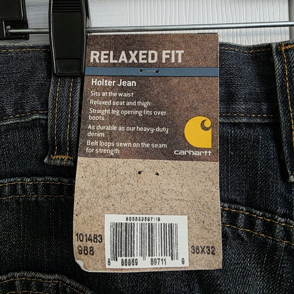 Carhartt Men's Dark Blue Relaxed Fit Holter Jeans, Dark Wash, Size 36x32 - Picture 3 of 6